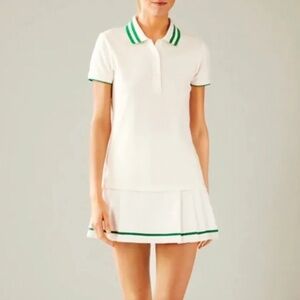 Tory Sport Short Sleeve Classic Tennis Polo White with Green Details Size S